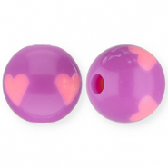 12 mm acryl kralen met hartjes Purple-pink