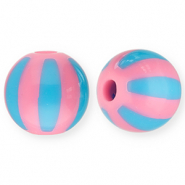 12 mm acryl kralen met strepen Pink-light blue