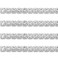 Roestvrij stalen (RVS) Stainless steel strass chain 2mm Silver-crystal