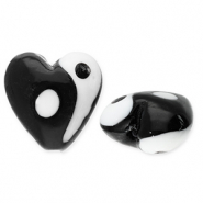 Glaskralen Yin & Yang hart Black-white