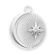 Roestvrij stalen (RVS) Stainless steel bedels maan en ster met strass Silver-transparent