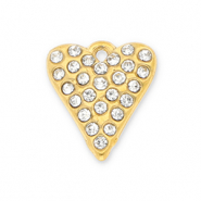 Roestvrij stalen (RVS) Stainless steel bedels hart met strass Gold-transparent