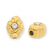 Roestvrij stalen (RVS) Stainless steel kralen ovaal met strass Gold-transparent