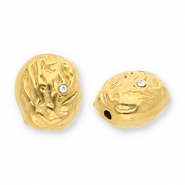 Roestvrij stalen (RVS) Stainless steel kralen ovaal met strass Gold-transparent