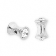 Roestvrij stalen (RVS) Stainless steel kralen diabolo met strass Silver-transparent