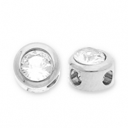 Roestvrij stalen (RVS) Stainless steel kralen disc met strass Silver-transparent