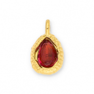 Roestvrij stalen (RVS) Stainless steel bedels druppel met facet Gold-red