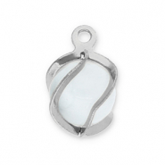 Roestvrij stalen (RVS) Stainless steel bedels rond Cat's eye Silver-milky white