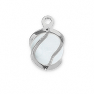Roestvrij stalen (RVS) Stainless steel bedels rond Cat's eye Silver-milky white