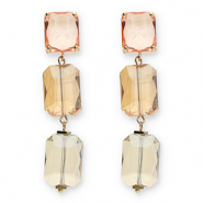 Oorbellen / oorstekers van Crystal Glass rechthoek Pink-amber orange-sand beige