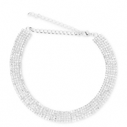 Brass TQ metaal choker met strass Silver-crystal