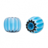 Millefiori kralen tube Light blue-black