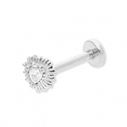 Roestvrij stalen (RVS) Stainless steel oorpiercing hart met strass Silver-crystal