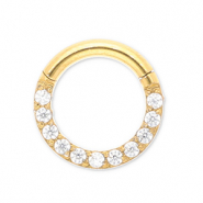 Roestvrij stalen (RVS) Stainless steel oorpiercing clicker ring met strass Gold-crystal
