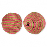 22 mm acryl kralen met waxkoord Olive green-dark pink