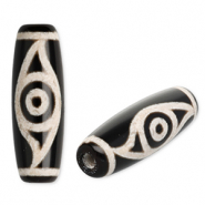 Natuursteen kralen chalcedoon tube met oog Black-sand beige