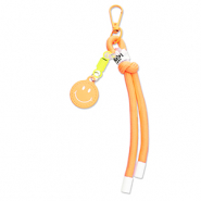 Sleutelhangers smiley met touw Neon orange-neon yellow-white