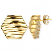 Roestvrij stalen (RVS) Stainless steel onderdelen oorbellen / oorstekers hexagon met lijnen met oogje Gold