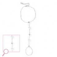 Roestvrij stalen (RVS) Stainless steel handkettingen hartjes Silver-crystal