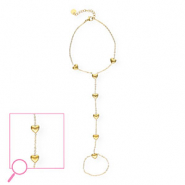 Roestvrij stalen (RVS) Stainless steel handkettingen hartjes Gold