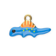 Roestvrij stalen (RVS) Stainless steel bedels dinosaurus Blue-orange-green