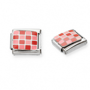 Roestvrij stalen (RVS) Stainless steel Italian charms losse schakels geblokt Silver-pink-red