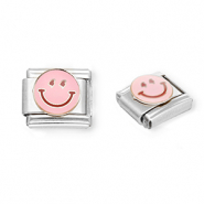 Roestvrij stalen (RVS) Stainless steel Italian charms losse schakels smiley Silver-light pink-purple