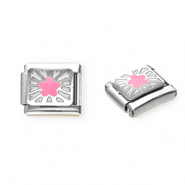 Roestvrij stalen (RVS) Stainless steel Italian charms losse schakels ster Silver-pink-yellow