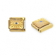 Roestvrij stalen (RVS) Stainless steel Italian charms losse schakels Alziend oog Gold-yellow-blue