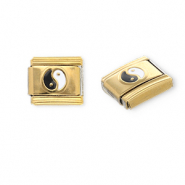 Roestvrij stalen (RVS) Stainless steel Italian charms losse schakels Yin & Yang Gold-black-white