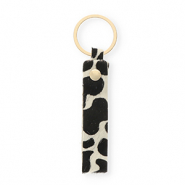 Sleutelhangers leer met koeienprint White-black-gold