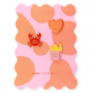 BY31&reg; Pins "Fuck this"&nbsp;/&nbsp;"Oh crab"&nbsp;/&nbsp;"Fri yay" op kaartje Orange-multicolour pink-red-yellow