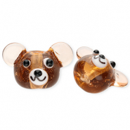 Handgemaakte glaskralen beer Transparent brown-white-black