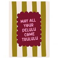 BY31&reg; Sieraden kaartjes "May all your delulu come trululu" Olive green-off white-bordeaux red-pink