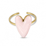Roestvrij stalen (RVS) Stainless steel ringen enamel hart Pearl light pink-gold
