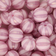 12 mm DQ&reg; acryl kralen met strepen Vintage pink