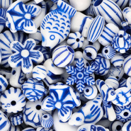 Acryl kralen mix White-Delft blue