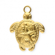 Roestvrij stalen (RVS) Stainless steel bedels schildpad met zeester Gold