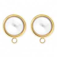 BY31® Roestvrij stalen (RVS) Stainless steel onderdelen oorbellen / oorstekers rond met imitatieparel met oogje Gold-white