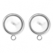 BY31® Roestvrij stalen (RVS) Stainless steel onderdelen oorbellen / oorstekers rond met imitatieparel met oogje Silver-white
