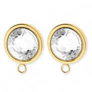 BY31® Roestvrij stalen (RVS) Stainless steel onderdelen oorbellen / oorstekers rond met crystal met oogje Gold-crystal
