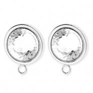 BY31® Roestvrij stalen (RVS) Stainless steel onderdelen oorbellen / oorstekers rond met crystal met oogje Silver-crystal