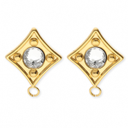 BY31® Roestvrij stalen (RVS) Stainless steel onderdelen oorbellen / oorstekers ruit met crystal met oogje Gold-crystal