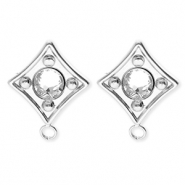 BY31® Roestvrij stalen (RVS) Stainless steel onderdelen oorbellen / oorstekers ruit met crystal met oogje Silver-crystal