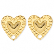 BY31® Roestvrij stalen (RVS) Stainless steel onderdelen oorbellen / oorstekers hart met oogje Gold