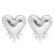 BY31® Roestvrij stalen (RVS) Stainless steel onderdelen oorbellen / oorstekers hart met 5 oogjes Silver