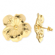 BY31® Roestvrij stalen (RVS) Stainless steel onderdelen oorbellen / oorstekers bloem met oogje Gold