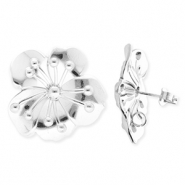 BY31® Roestvrij stalen (RVS) Stainless steel onderdelen oorbellen / oorstekers bloem met oogje Silver