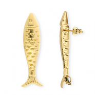 BY31® Roestvrij stalen (RVS) Stainless steel onderdelen oorbellen / oorstekers vis met oogje Gold