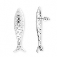 BY31® Roestvrij stalen (RVS) Stainless steel onderdelen oorbellen / oorstekers vis met oogje Silver
